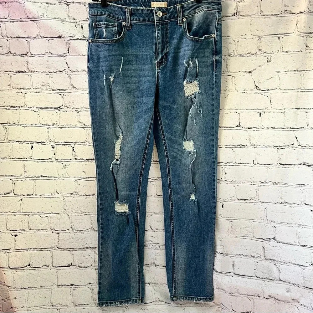 Altar’d State Straight Leg Distressed Denim Jeans Medium Wash Size 30 - Picture 2 of 7